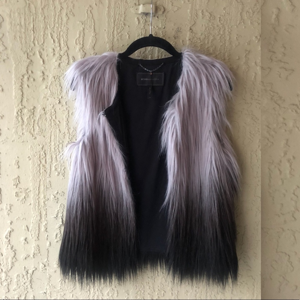 BCBGMaxAzria Faux Fur Black And Grey Vest